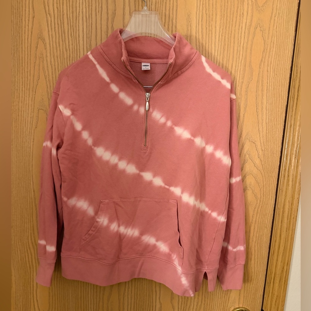OLD NAVY Tie Dye Pink and White 1/4 Zip Long Sleeve Front Pocket Casual Top Sz S